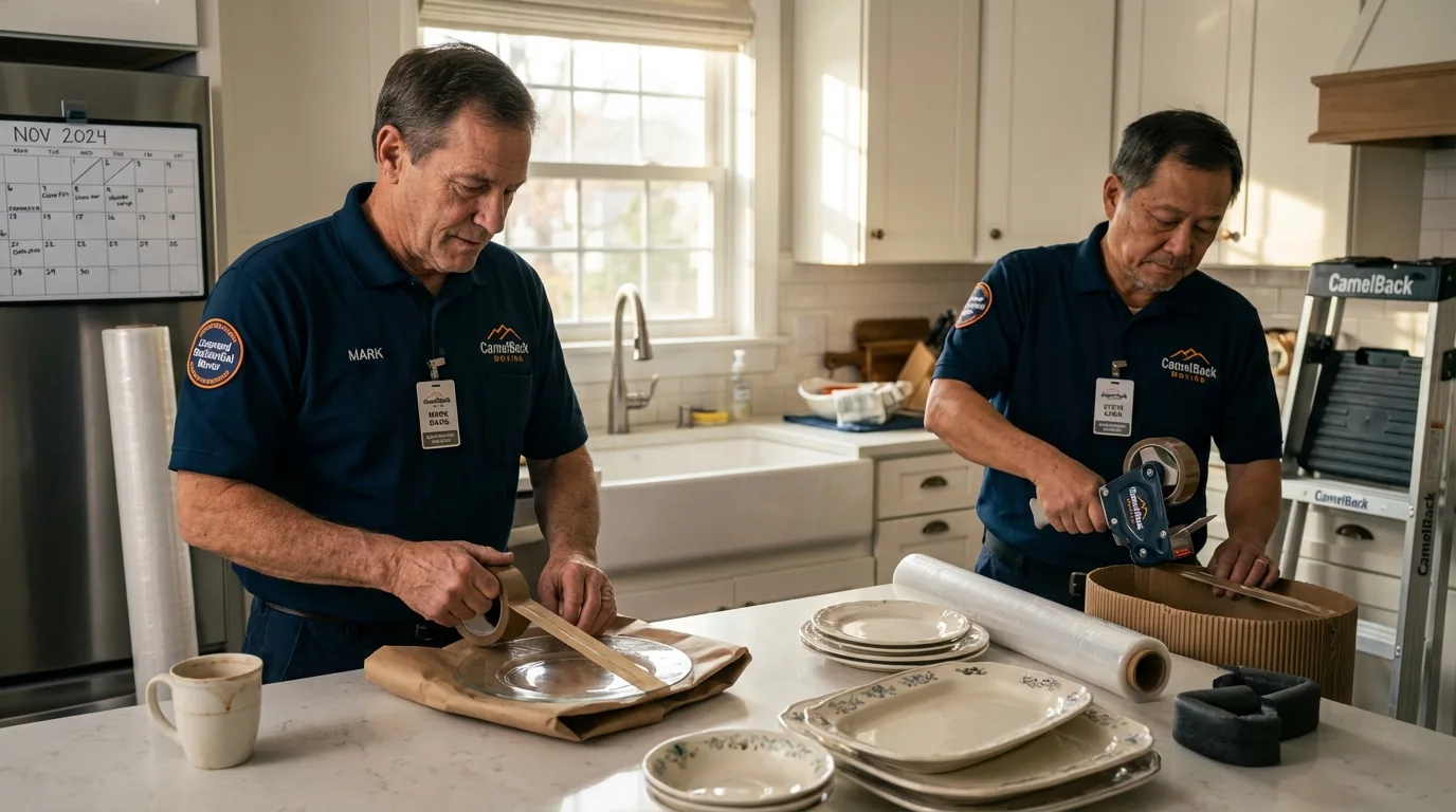 Professional crew packing kitchen dishware in North Bend, WA